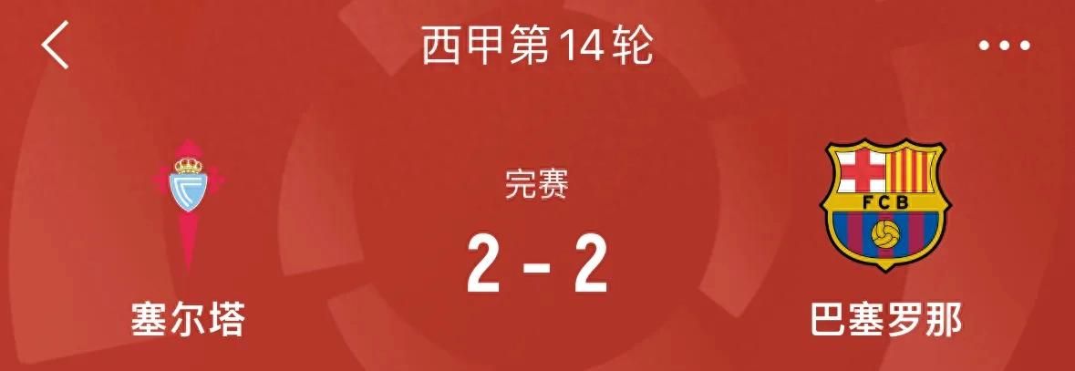 十人巴萨遭黑色3分钟被逼平！皇马轻松取胜！西甲14轮战报  第1张